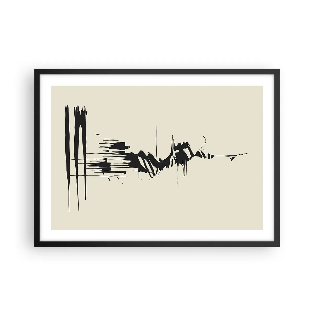 Poster in einem schwarzem Rahmen - Minimalistische Abstraktion mit schwarzen Linien auf hellem Hintergrund - 70x50cm - Hastige Abstraktion - Moderne Wanddekoration für Wohnzimmer und Schlafzimmer ARTTOR
