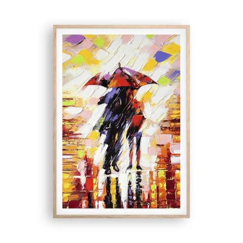 Poster in einem Rahmen aus heller Eiche - Gemeinsam durch die Nacht und den Regen - 70x100 cm