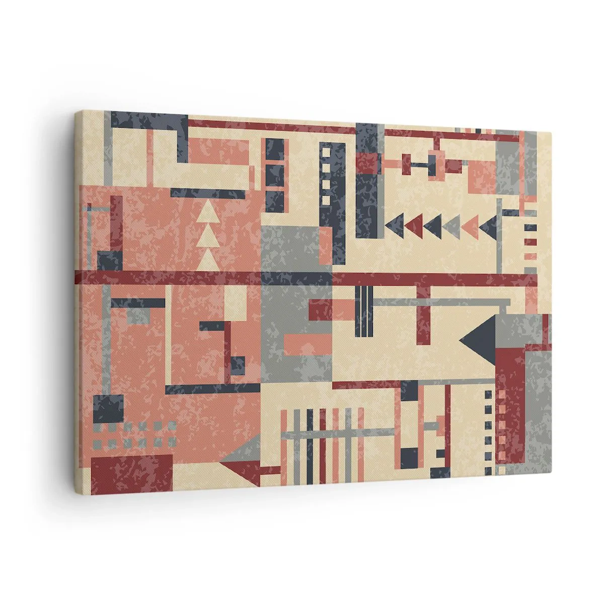 Bild auf Leinwand - Leinwandbild - Geometrisches Muster in Pastelltönen von Beige, Rot und Grau - 70x50cm - Eine Kombination aus Vertikalen und Ebenen - Moderne Wanddekoration für Wohnzimmer und Schlafzimmer ARTTOR