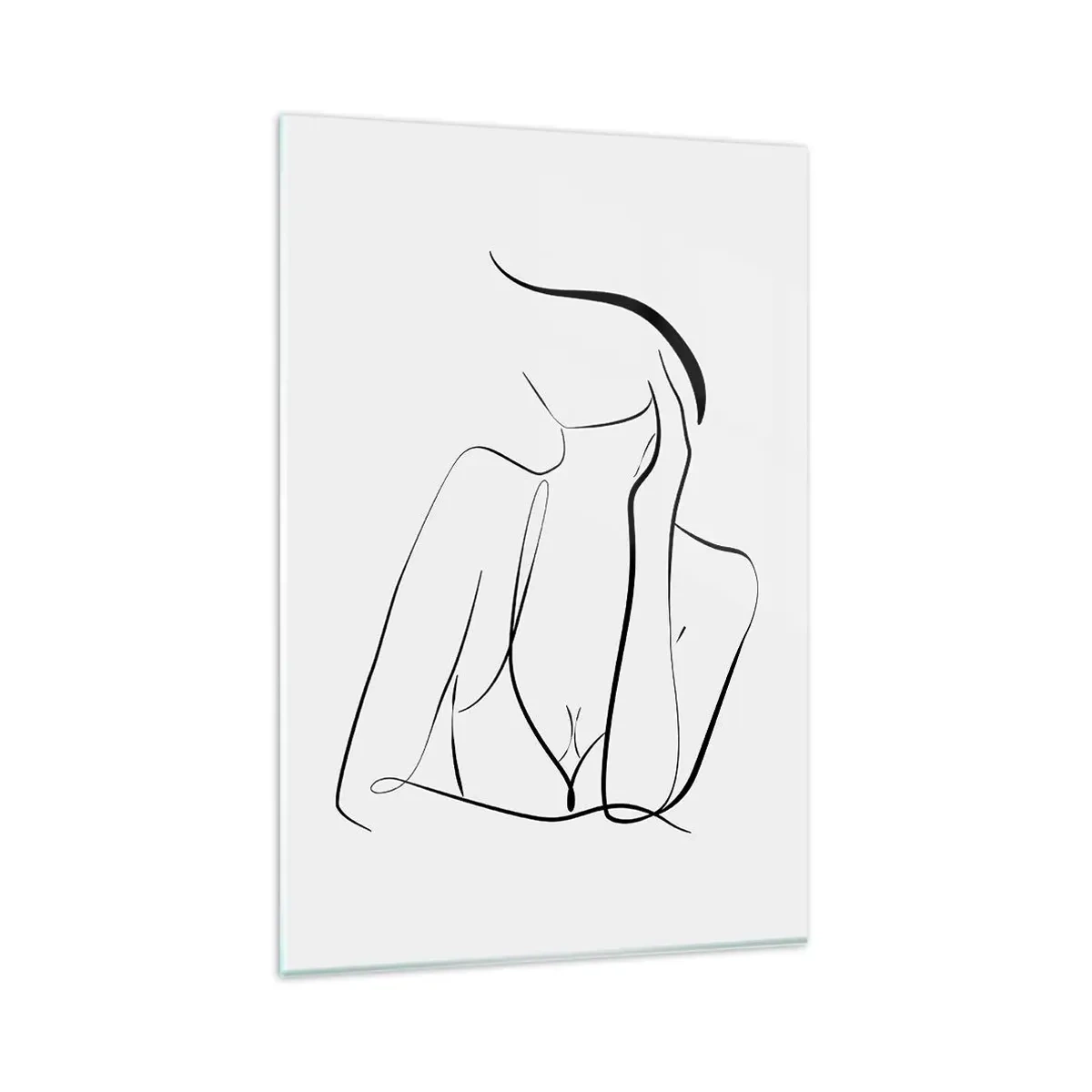Glasbild - Bild auf glas - Eine zarte Skizze einer weiblichen Silhouette im minimalistischen Stil - 80x120cm - Auf der Traumwelle - Moderne Wanddekoration für Wohnzimmer und Schlafzimmer ARTTOR