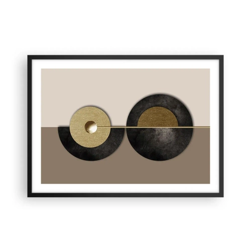 Poster in einem schwarzem Rahmen - Abstrakte Kreise in Gold- und Brauntönen - 70x50cm - Variationen rund um den Kreis - Moderne Wanddekoration für Wohnzimmer und Schlafzimmer ARTTOR
