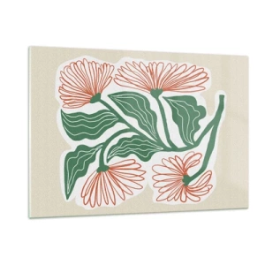 Glasbild - Bild auf glas - Dekorative Blumen im Folk-Stil auf hellem Hintergrund - 120x80cm - Im Folkstil und modern - Moderne Wanddekoration für Wohnzimmer und Schlafzimmer ARTTOR