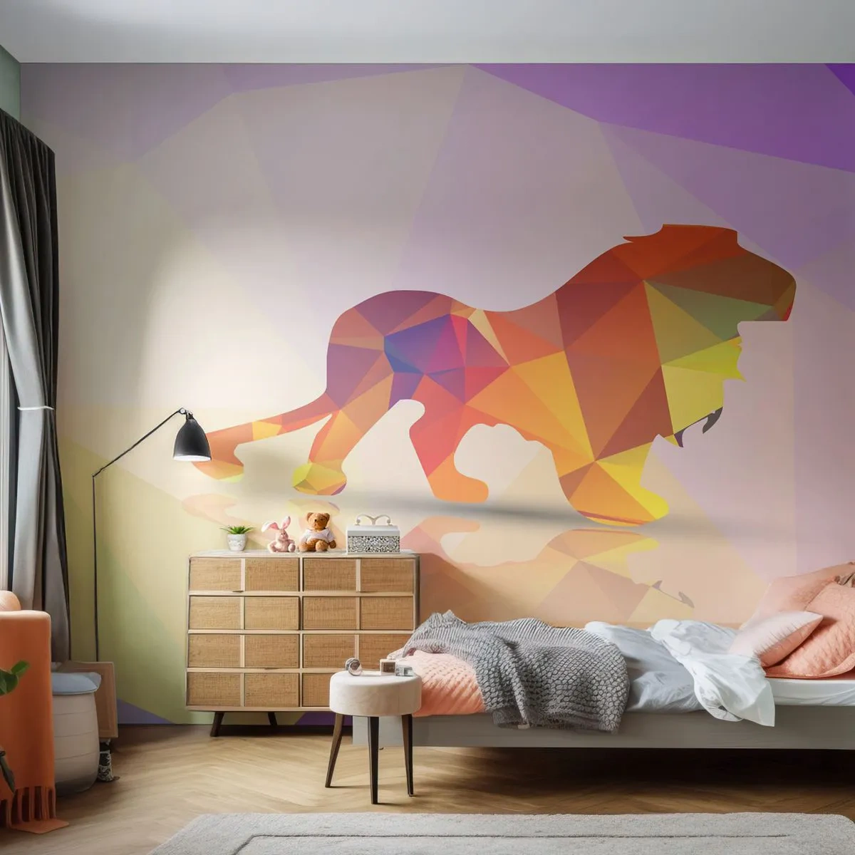 Selbstklebende Fototapete Deluxe Sticker - Der Diamantenkönig - Tiere, Löwe, Geometrische Figur - 250x175 cm
