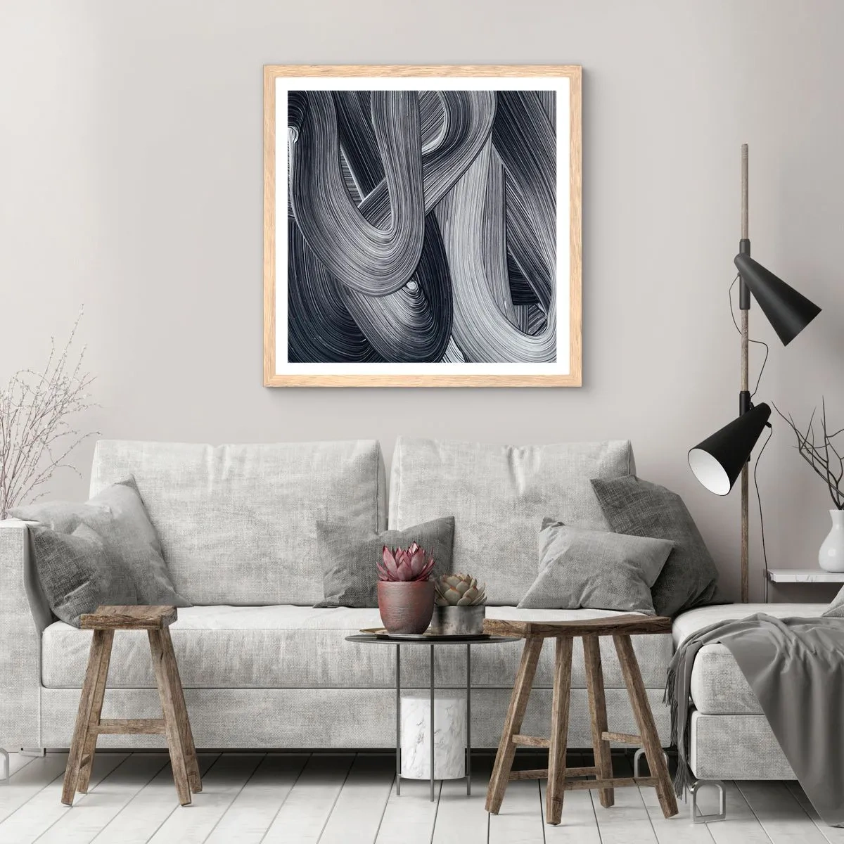 Poster in einem Rahmen aus heller Eiche - Die Fließfähigkeit der Realität - 30x30 cm