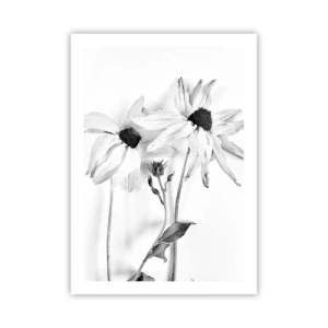 Poster - Schwarz-weiße Blumen im minimalistischen Stil auf hellem Hintergrund - 50x70cm - Niemand will allein sein - Moderne Wanddekoration für Wohnzimmer und Schlafzimmer ARTTOR