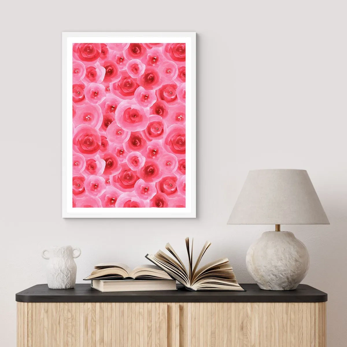 Poster in einem weißen Rahmen - Oben und unten Rosen - 70x100 cm