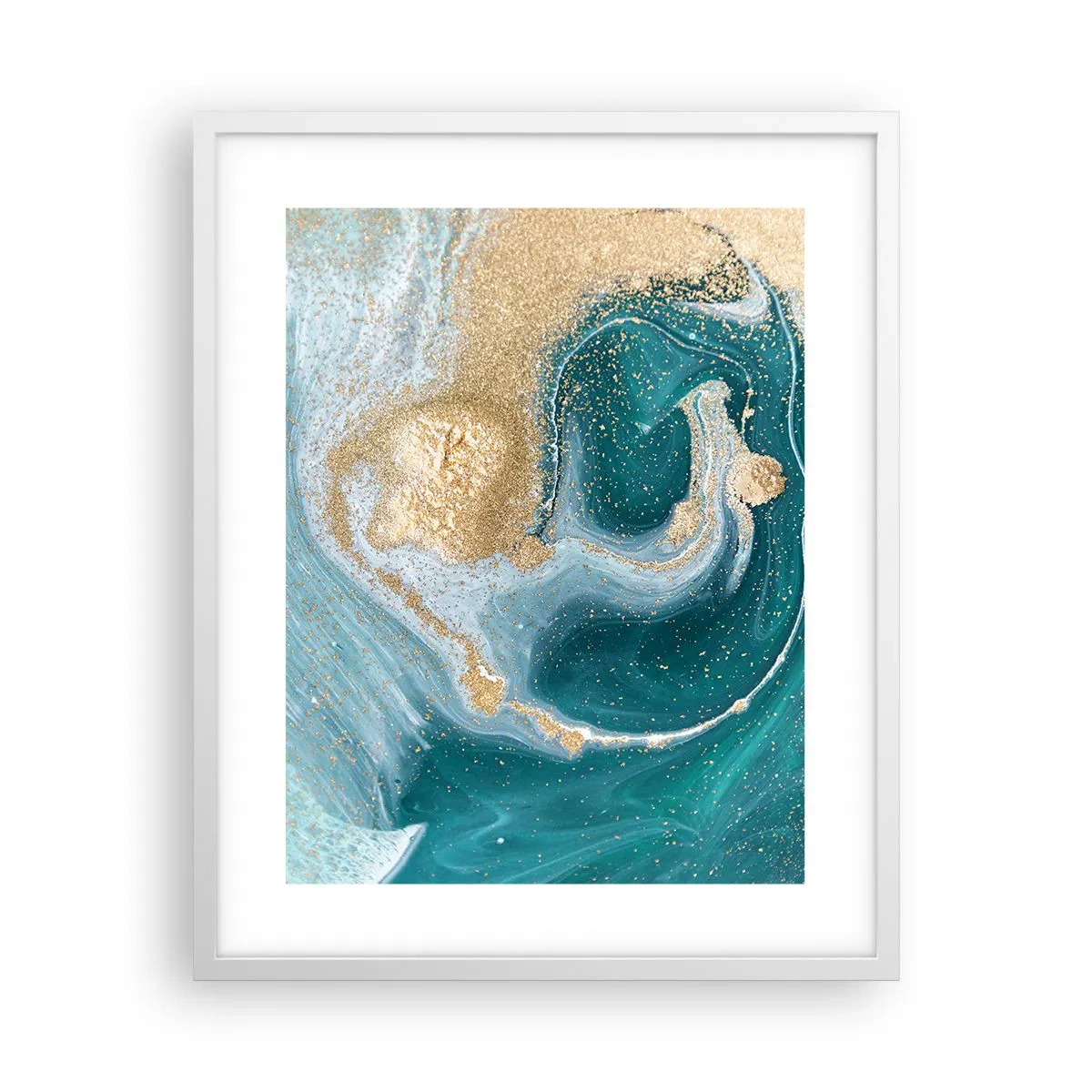 Poster in einem weißen Rahmen - Ein Strudel aus Gold und Türkis - 40x50 cm