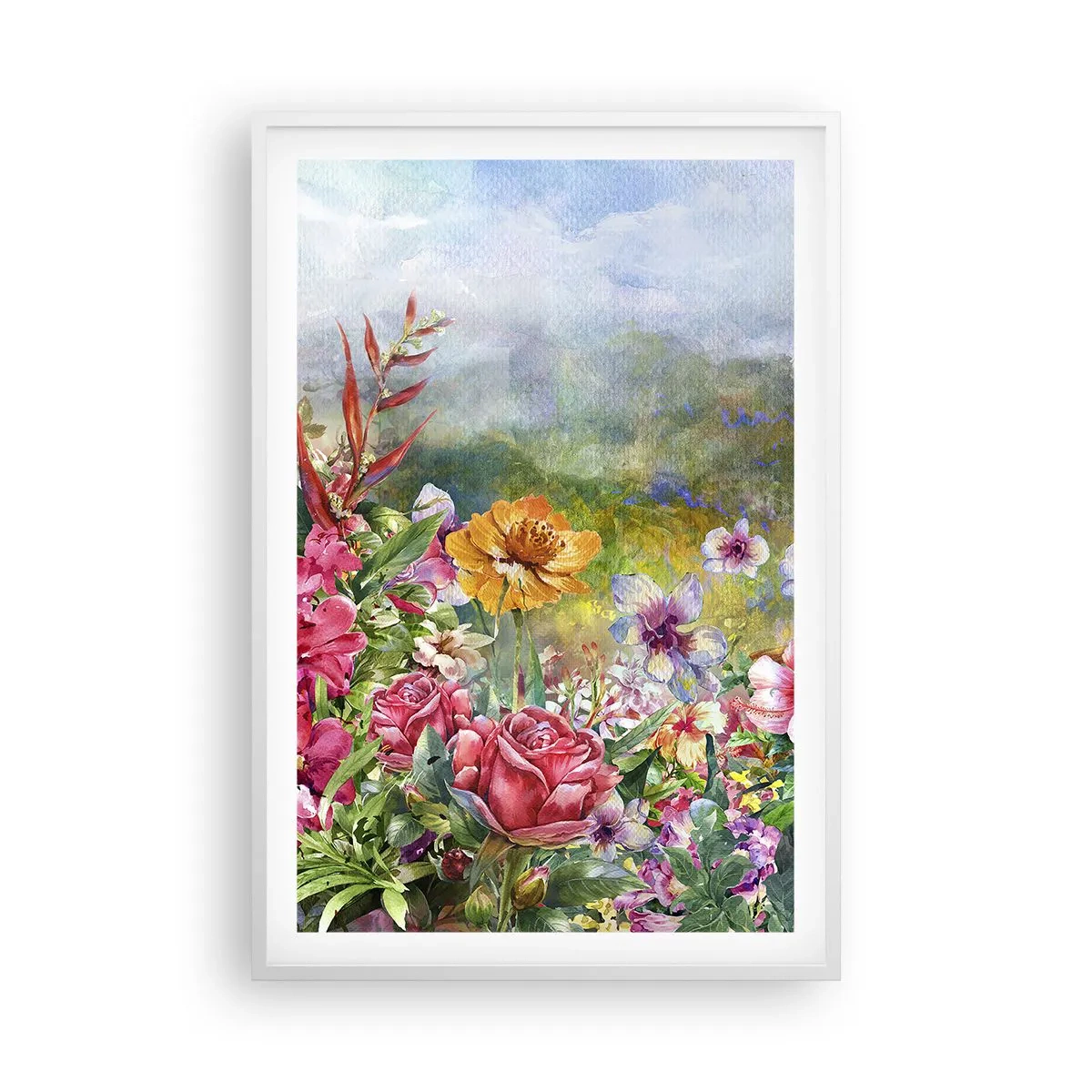 Poster in einem weißen Rahmen - Ein Garten, der verrückt geworden ist - 61x91 cm