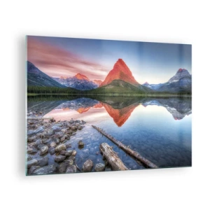 Glasbild - Bild auf glas - Ein Berggipfel spiegelt sich in einem ruhigen See - 70x50cm - Hitze und Kälte - Moderne Wanddekoration für Wohnzimmer und Schlafzimmer ARTTOR