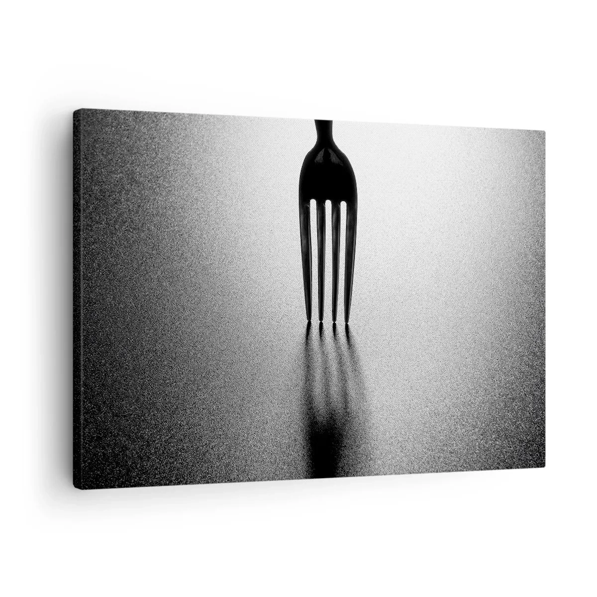 Bild auf Leinwand - Leinwandbild - Eine minimalistische Interpretation einer Gabel in Schwarzweiß mit Schattenspiel. - 70x50cm - Licht und Schatten - Moderne Wanddekoration für Wohnzimmer und Schlafzimmer ARTTOR