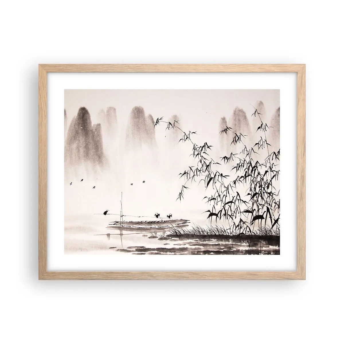 Poster in einem Rahmen aus heller Eiche - Die Stille der Reisfelder - 50x40 cm