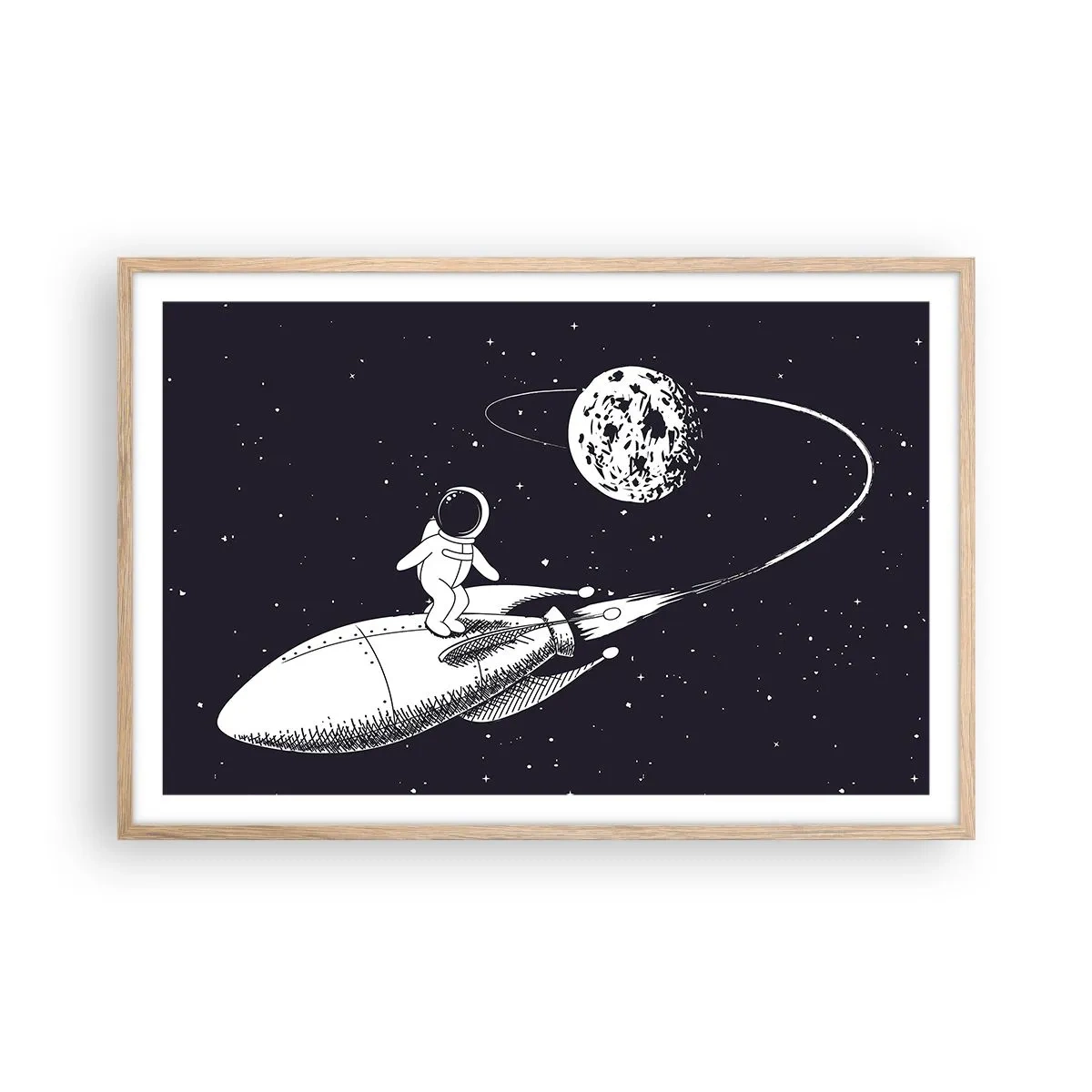Poster in einem Rahmen aus heller Eiche - Weltraumsurfer - 91x61 cm