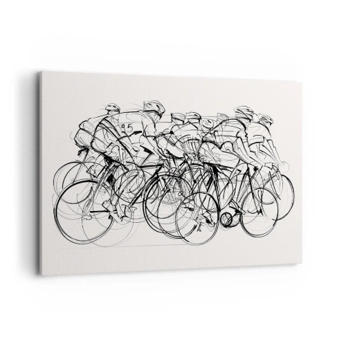 Bild auf Leinwand - Leinwandbild - Eine Gruppe von Radfahrern in Bewegung im minimalistischen Stil - 100x70cm - Gemeinsam als Team - Moderne Wanddekoration für Wohnzimmer und Schlafzimmer ARTTOR