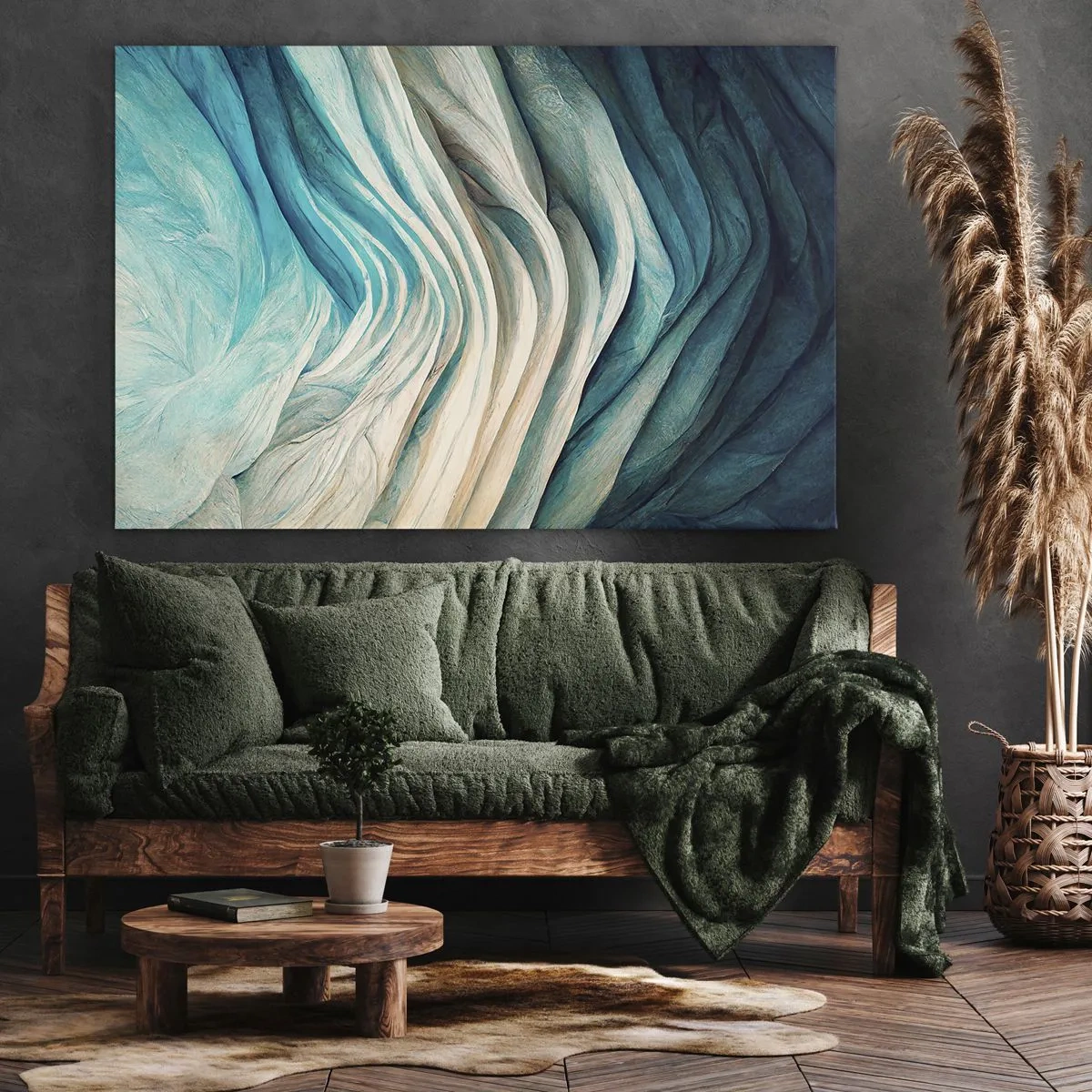 Bild auf Leinwand - Leinwandbild - Dynamische Wellen in Blau- und Weißtönen - 70x50cm - Blaue Unersättlichkeit - Moderne Wanddekoration für Wohnzimmer und Schlafzimmer ARTTOR