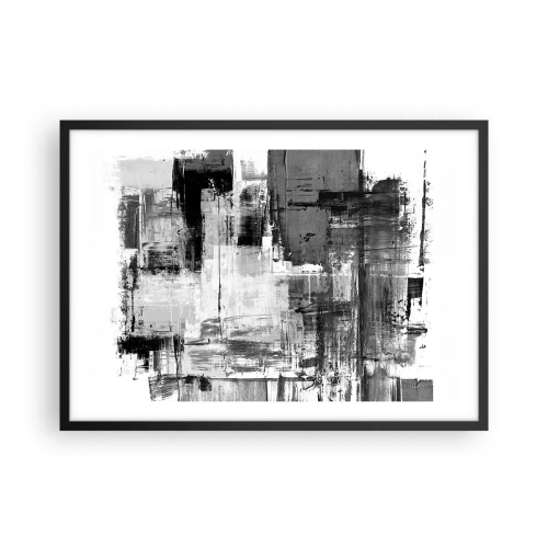 Poster in einem schwarzem Rahmen - Abstrakte Komposition in Schwarz, Weiß und Grau - 70x50cm - Wunderschönes Grau - Moderne Wanddekoration für Wohnzimmer und Schlafzimmer ARTTOR