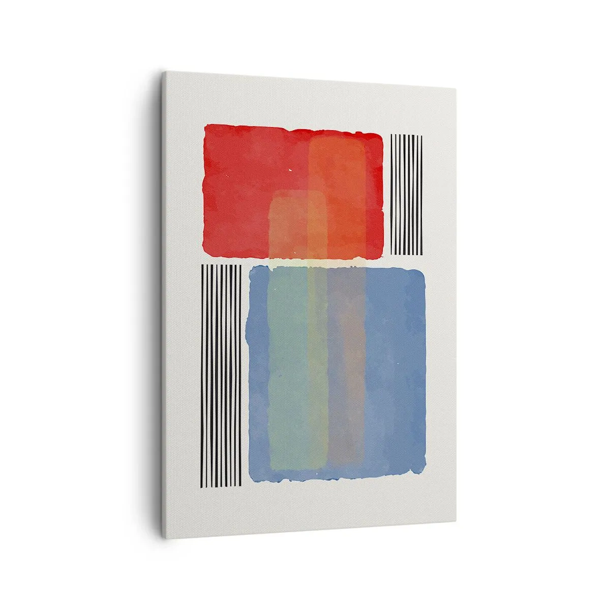 Bild auf Leinwand - Leinwandbild - Geometrische Komposition mit farbigen Blöcken und Linien - 50x70cm - Der Geist und der Buchstabe der Geometrie - Moderne Wanddekoration für Wohnzimmer und Schlafzimmer ARTTOR