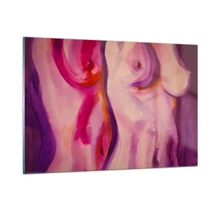 Glasbild - Bild auf glas - Eine künstlerische Interpretation weiblicher Silhouetten in Rosa- und Lilatönen. - 120x80cm - Ode an die Weiblichkeit - Moderne Wanddekoration für Wohnzimmer und Schlafzimmer ARTTOR