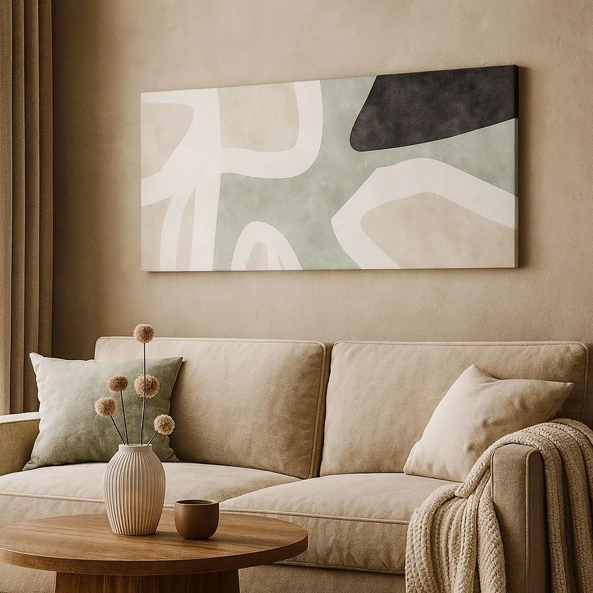 Bild auf Leinwand - Leinwandbild - Komposition mit schwarzem Motiv - 100x40 cm