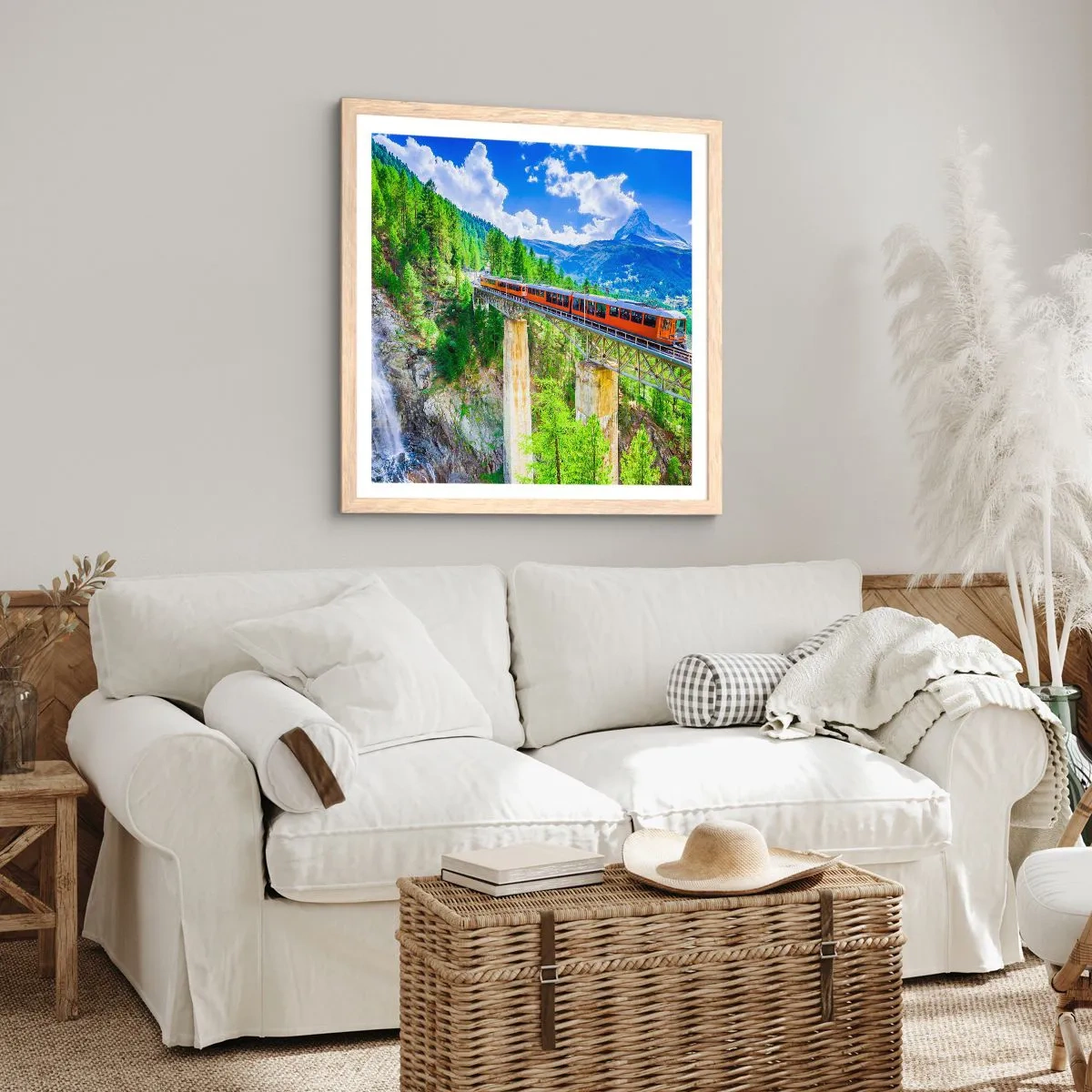 Poster in einem Rahmen aus heller Eiche - Jetzt sind Alpen dran - 40x40 cm