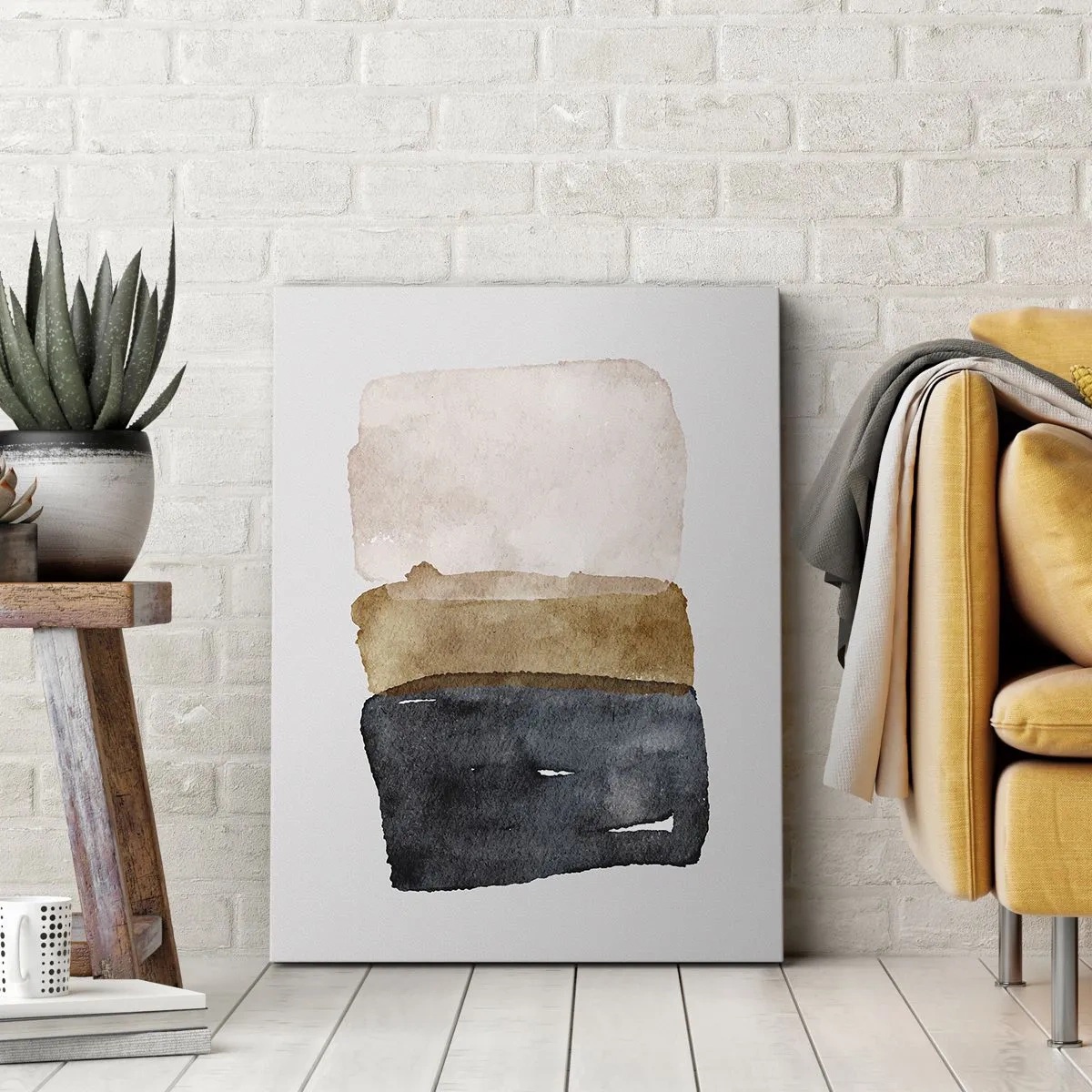 Bild auf Leinwand - Leinwandbild - Eine minimalistische Komposition aus drei Rechtecken in Erdtönen. - 50x70cm - Die Komposition der Farben der Erde - Moderne Wanddekoration für Wohnzimmer und Schlafzimmer ARTTOR