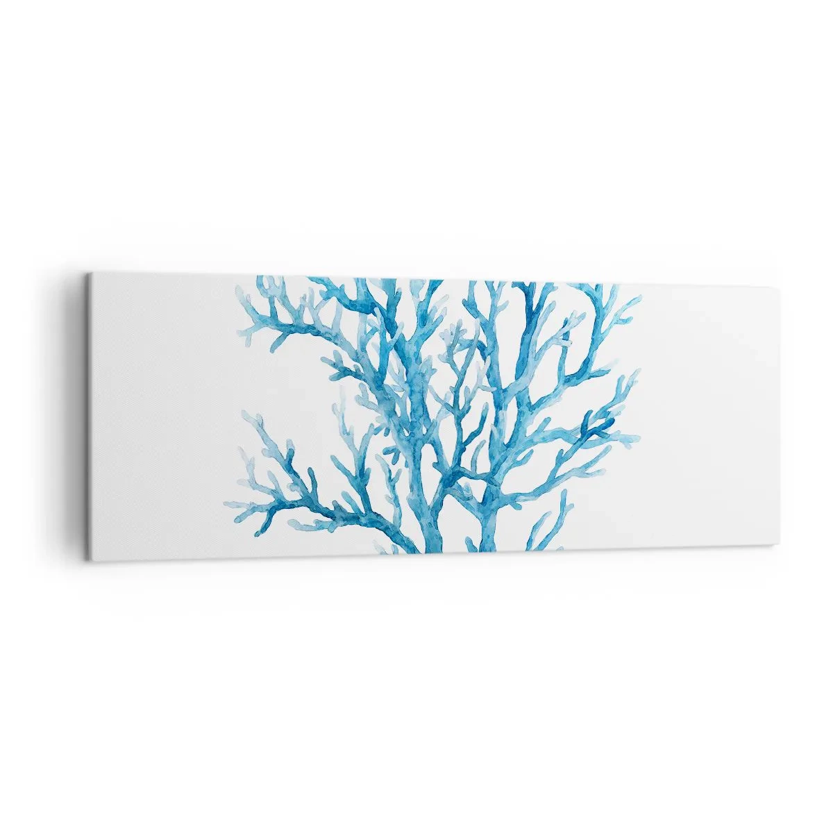 Bild auf Leinwand - Leinwandbild - Blaue Koralle auf weißem Hintergrund mit minimalistischem Flair - 140x50cm - Nautisches Filigran - Moderne Wanddekoration für Wohnzimmer und Schlafzimmer ARTTOR
