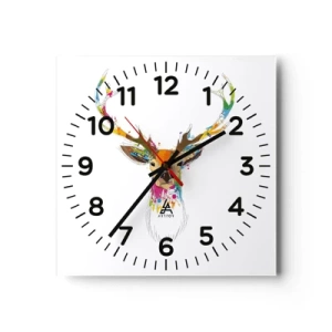 Wanduhr - Glasuhr - Ein mildes Reh in Farbe getaucht - 40x40 cm