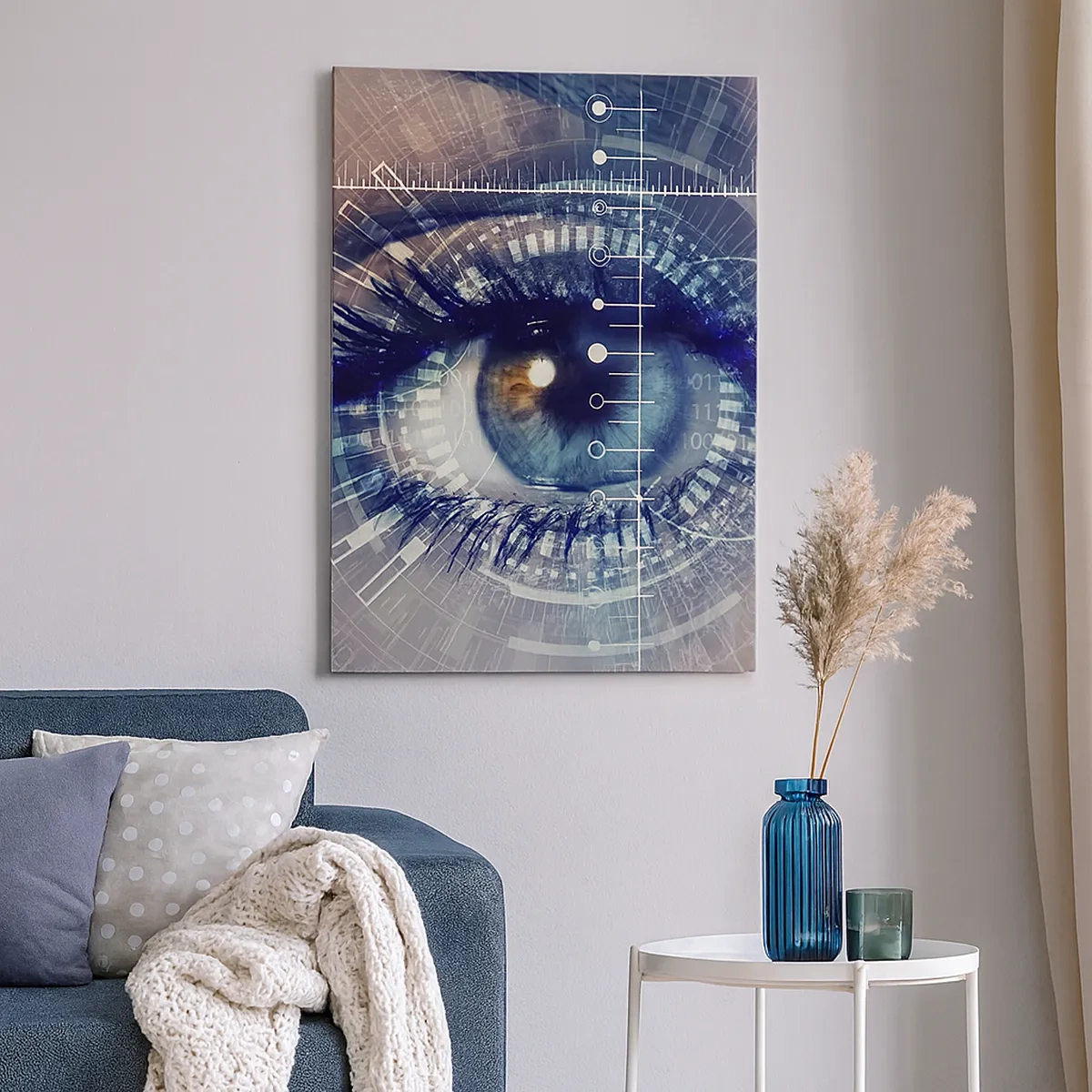 Bild auf Leinwand - Leinwandbild - Ein technologisches Auge mit einer futuristischen Schnittstelle - 50x70cm - Du denkst du kennst mich - Moderne Wanddekoration für Wohnzimmer und Schlafzimmer ARTTOR