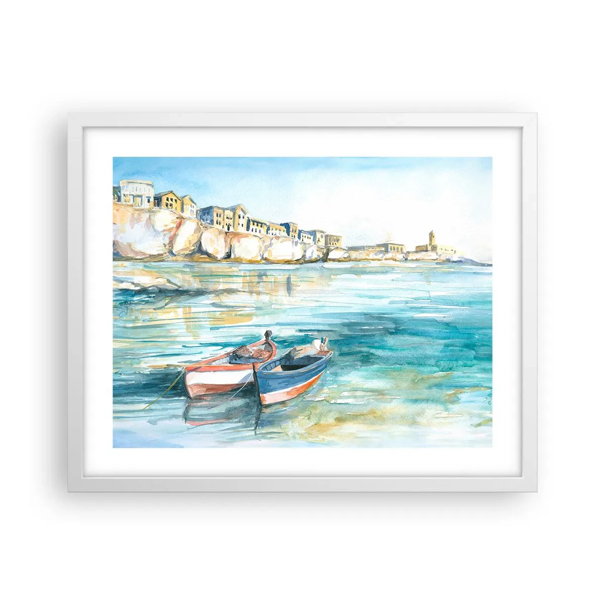 Poster in einem weißen Rahmen - Landschaft in Azurblau - 50x40 cm