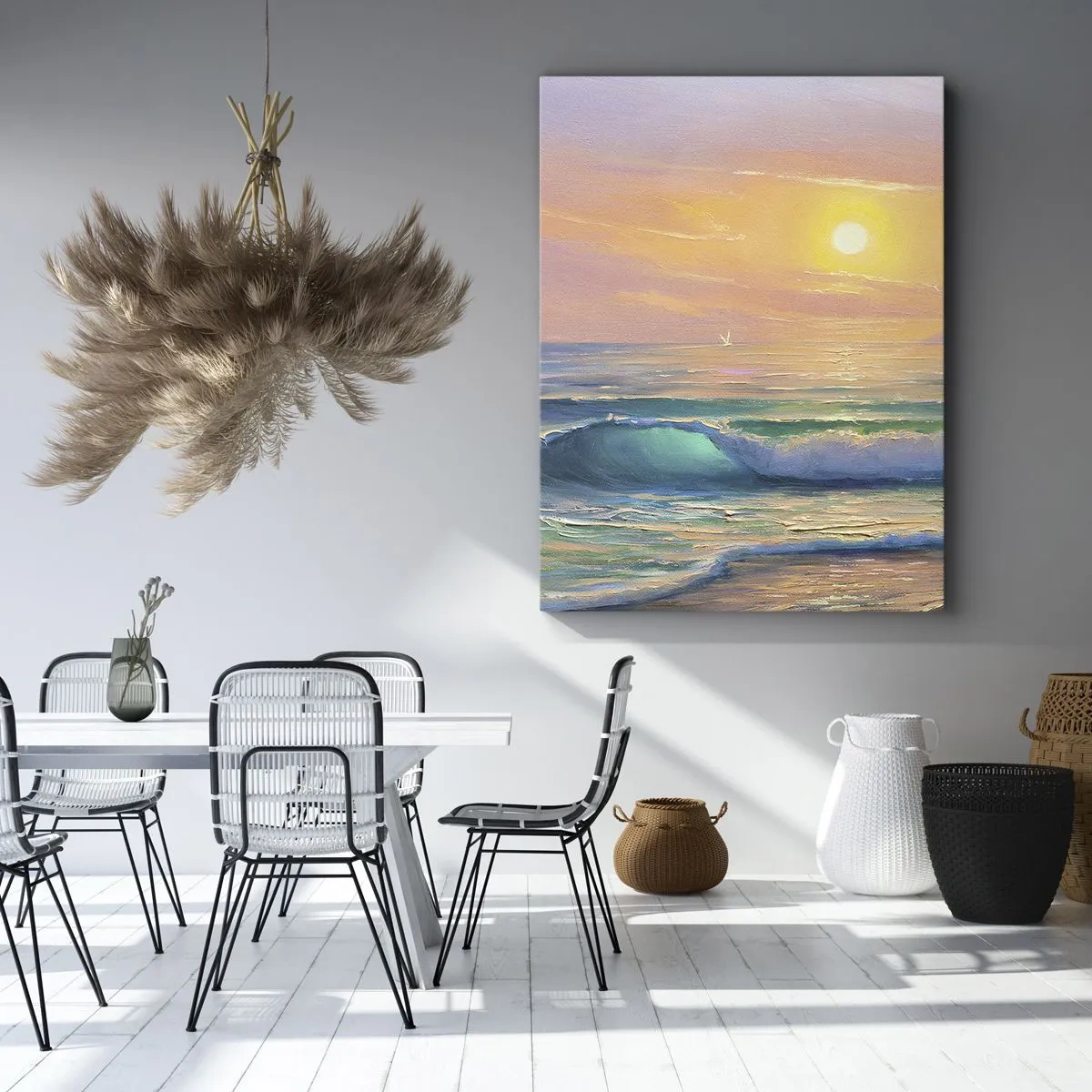 Bild auf Leinwand - Leinwandbild - Meereslandschaft mit Sonnenuntergang - 50x70cm - Ein türkisfarbenes Lied der Wellen - Moderne Wanddekoration für Wohnzimmer und Schlafzimmer ARTTOR