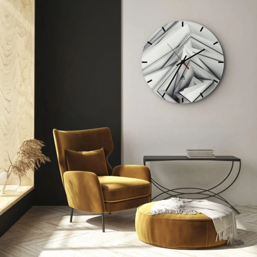 Wanduhr - Glasuhr - Geometrische, dreidimensionale Formen in Grautönen - 30x30cm - Spitzwinklige Knospen - Moderne Wanddekoration für Wohnzimmer, Küche und Schlafzimmer ARTTOR