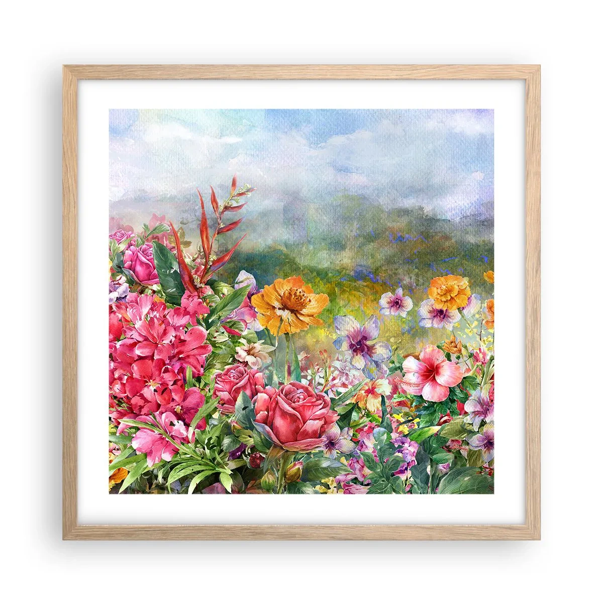 Poster in einem Rahmen aus heller Eiche - Ein Garten, der verrückt geworden ist - 50x50 cm