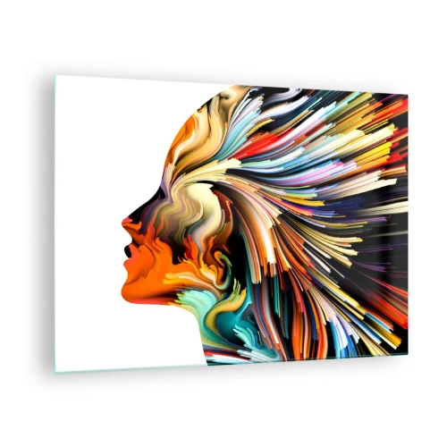 Glasbild - Bild auf glas - Eine Farbexplosion in Form einer menschlichen Silhouette - 70x50cm - Eine Explosion der Fantasie - Moderne Wanddekoration für Wohnzimmer und Schlafzimmer ARTTOR