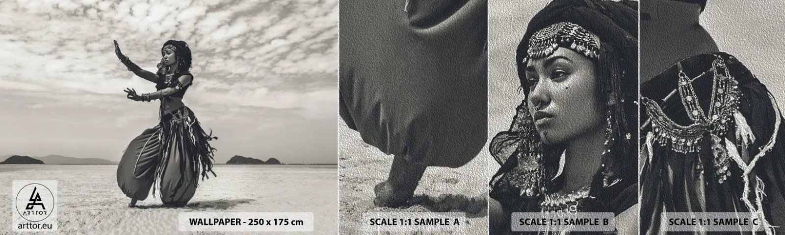 Fototapeten Muster Premium Sand - Der Tanz der südlichen Inseln - Tänzer, Indien, Orient - 100x30 cm