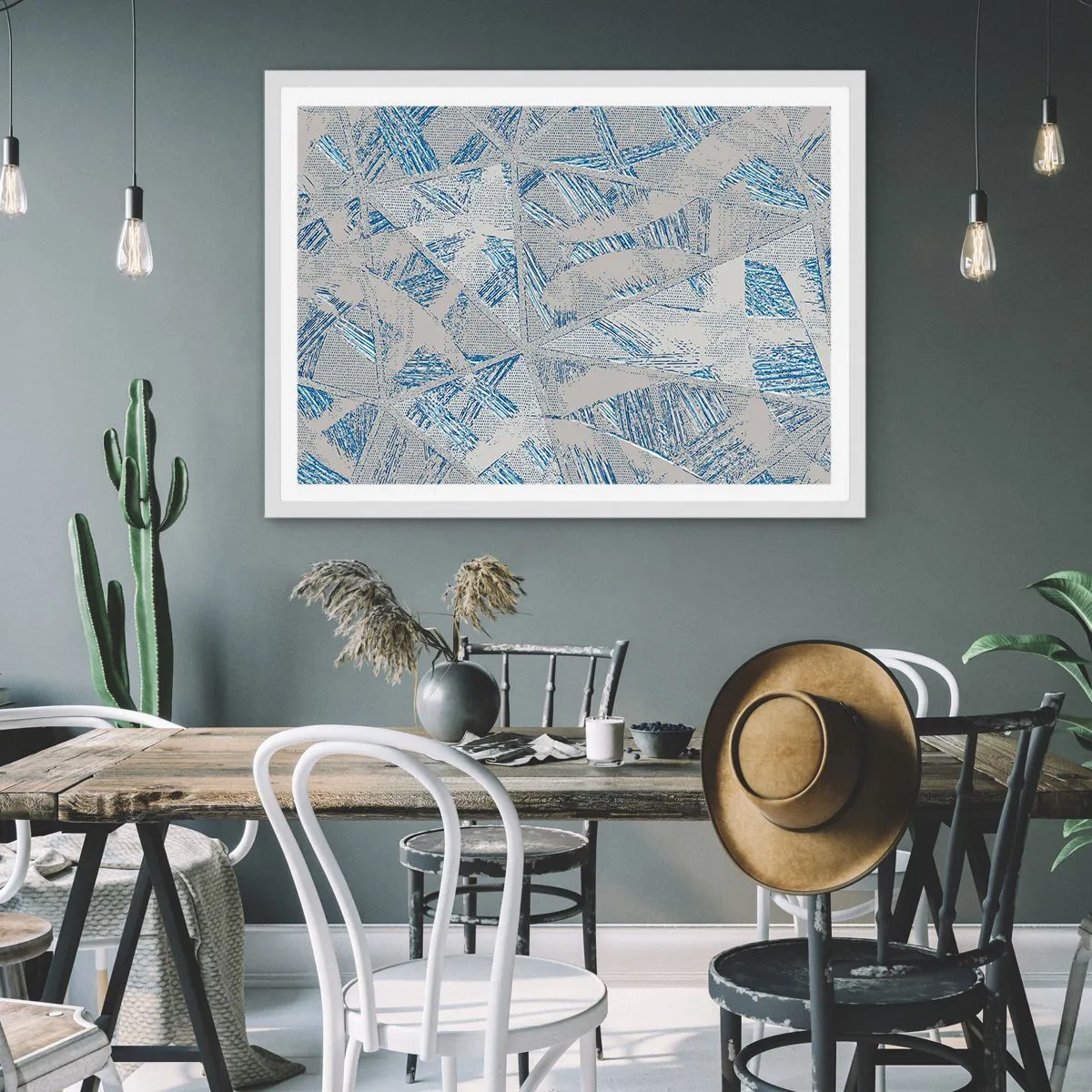 Poster in einem weißen Rahmen - In einem blaugrauen Labyrinth - 91x61 cm