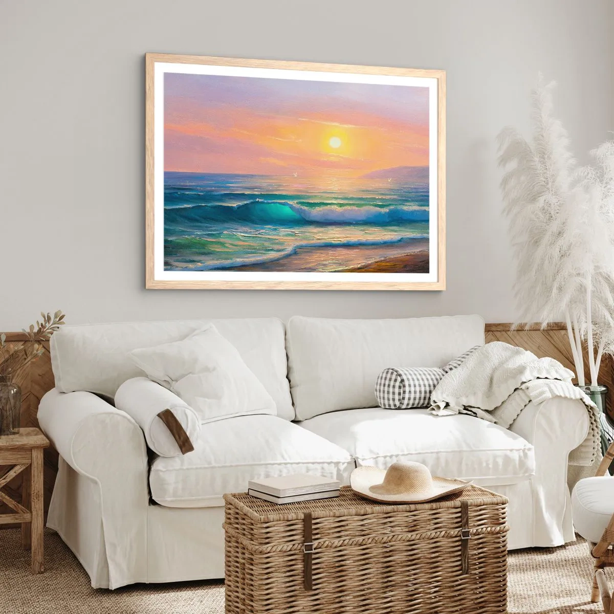 Poster in einem Rahmen aus heller Eiche - Ein türkisfarbenes Lied der Wellen - 50x40 cm