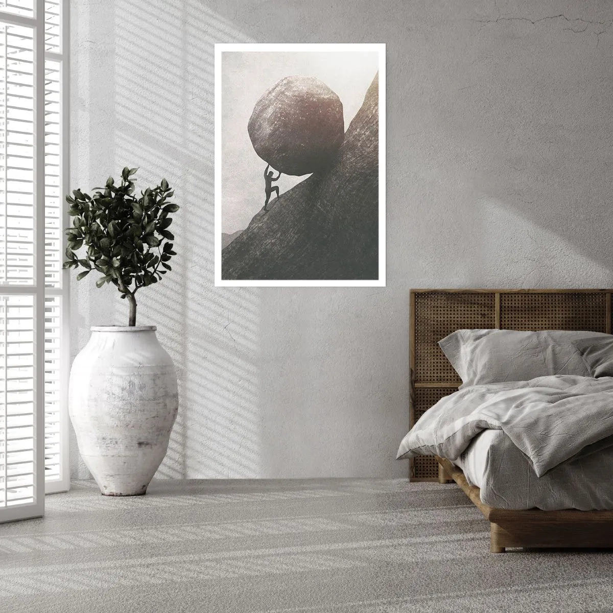 Poster - Eine symbolische Figur, die einen Felsbrocken einen Hügel hinaufträgt - 50x70cm - Ich glaube wider alle Hoffnung - Moderne Wanddekoration für Wohnzimmer und Schlafzimmer ARTTOR