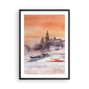 Poster in einem schwarzem Rahmen - Aquarell Stadtbild bei Sonnenuntergang - 50x70cm - Königlicher Sonnenuntergang - Moderne Wanddekoration für Wohnzimmer und Schlafzimmer ARTTOR