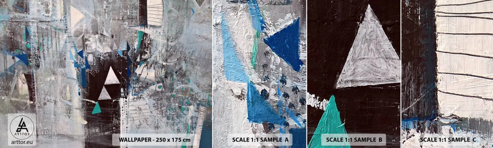 Fototapeten Muster Selbstklebend Deluxe Sticker - Überschreibende Reihenfolge der Dreiecke - Abstraktion, Stück, Modernes Muster - 100x30 cm