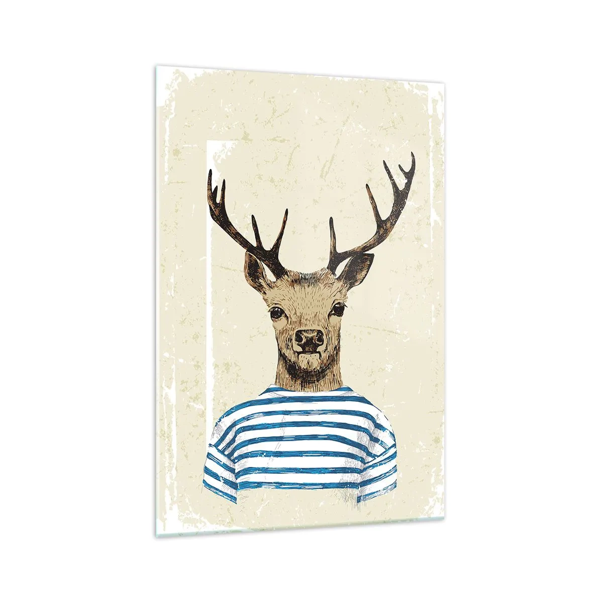 Glasbild - Bild auf glas - Ein Hirsch im gestreiften Hemd auf hellem Hintergrund mit zarter Textur - 70x100cm - Weil ich gestreifte T-Shirts mag! - Moderne Wanddekoration für Wohnzimmer und Schlafzimmer ARTTOR