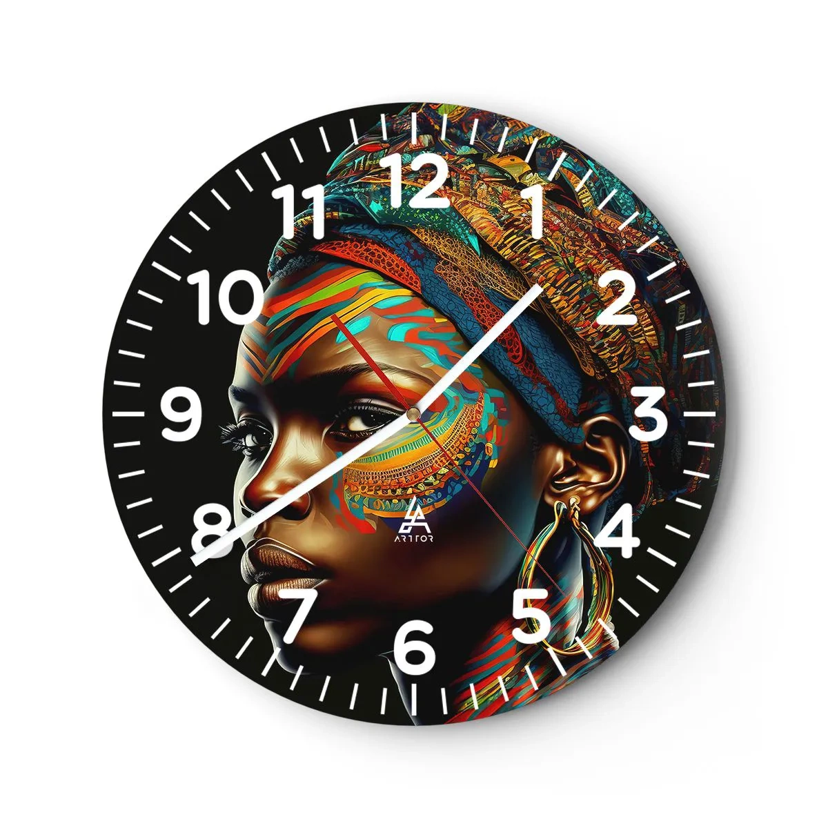 Wanduhr - Glasuhr - Afrikanische Königin - 40x40 cm