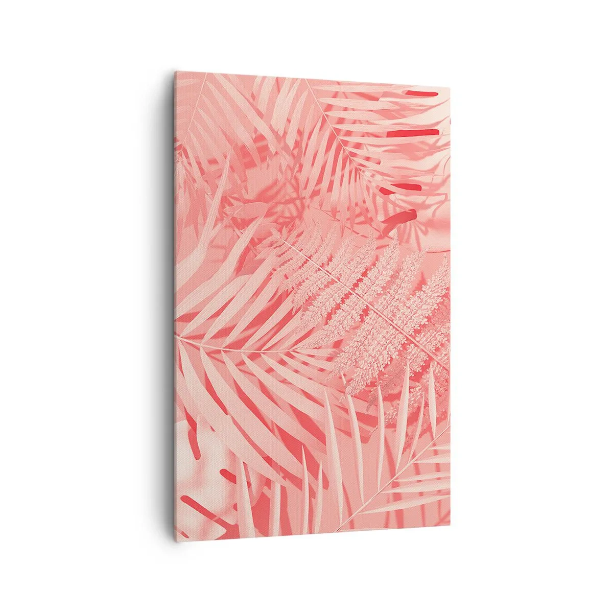 Bild auf Leinwand - Leinwandbild - Rosa tropische Blätter in einem zarten und minimalistischen Stil - 80x120cm - Rosa Konzept - Moderne Wanddekoration für Wohnzimmer und Schlafzimmer ARTTOR