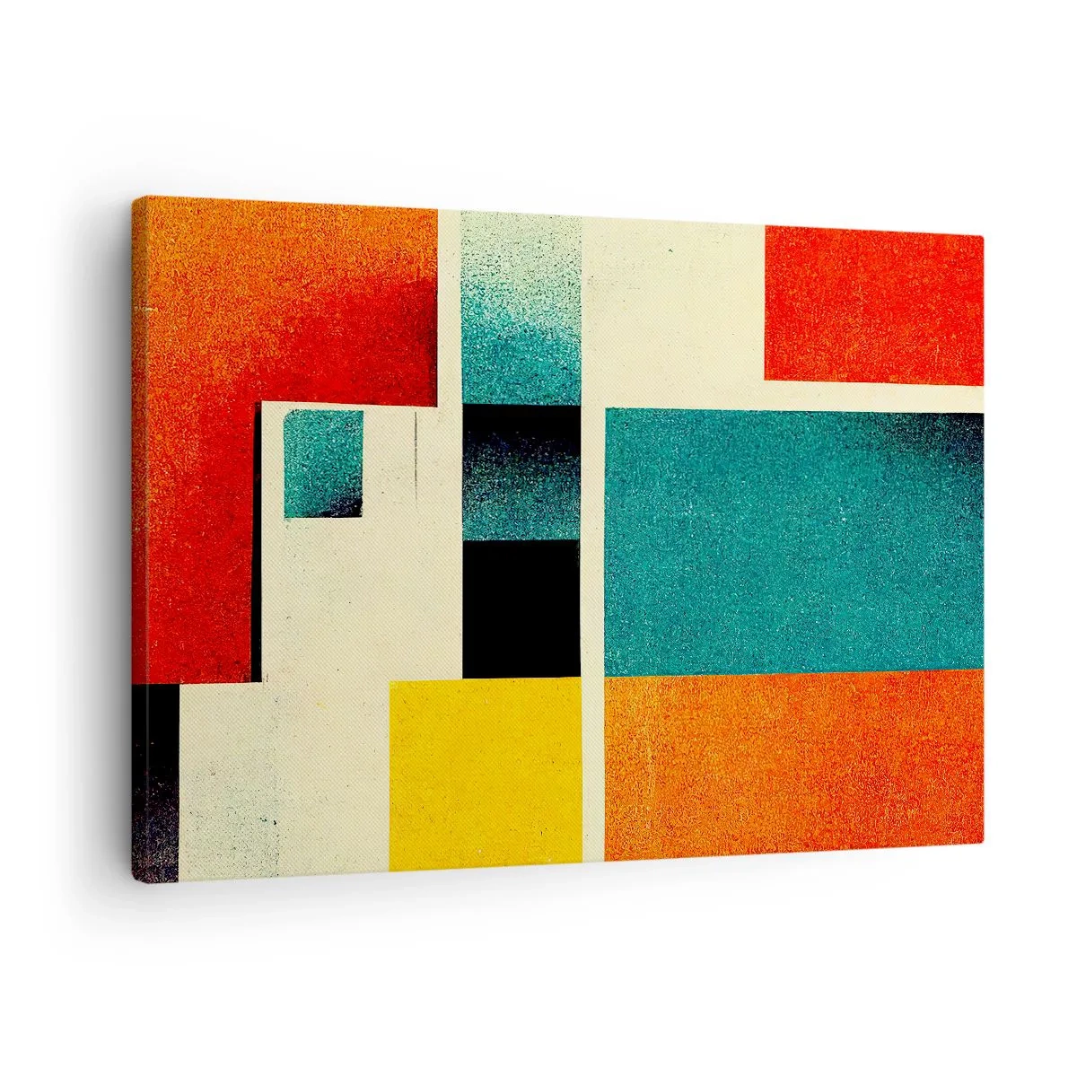 Bild auf Leinwand - Leinwandbild - Geometrische Abstraktion mit farbigen Rechtecken und Quadraten - 70x50cm - Geometrische Abstraktion – gute Energie - Moderne Wanddekoration für Wohnzimmer und Schlafzimmer ARTTOR