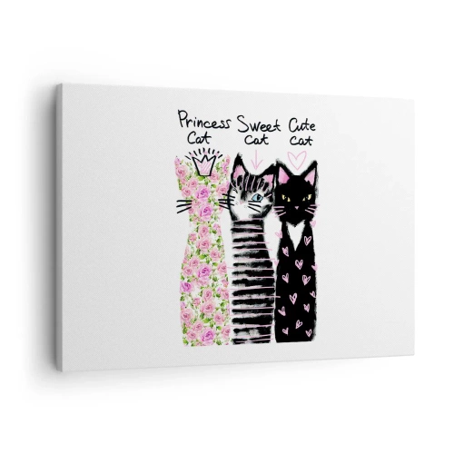Bild auf Leinwand - Leinwandbild - Drei Katzen mit verschiedenen künstlerischen Mustern - 70x50cm - Es waren drei Katzen - Moderne Wanddekoration für Wohnzimmer und Schlafzimmer ARTTOR