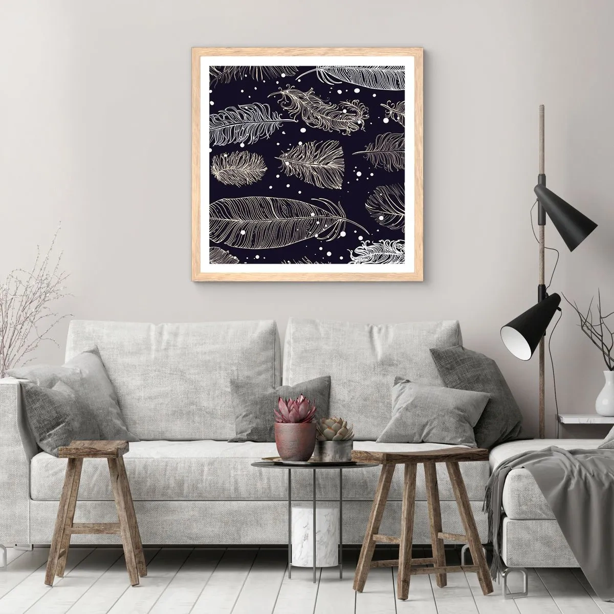 Poster in einem Rahmen aus heller Eiche - Gefiederte Spitze - 50x50 cm