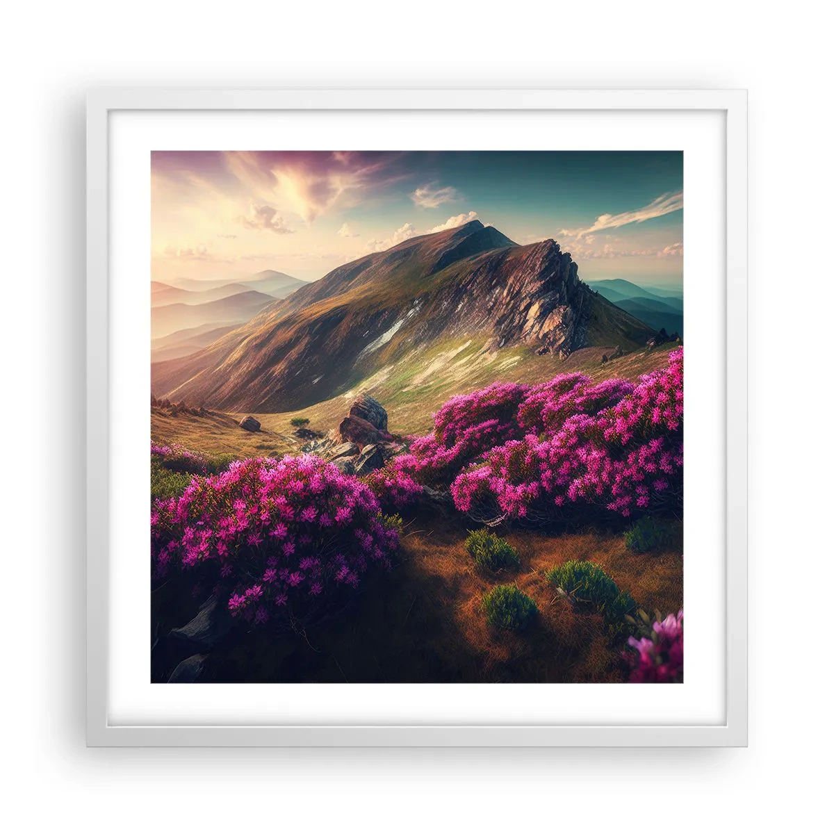 Poster in einem weißen Rahmen - Sommer in den Bergen - 50x50 cm