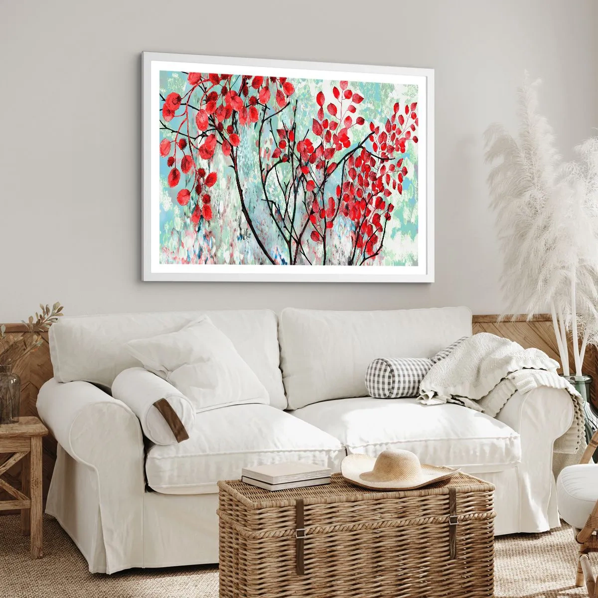 Poster in einem weißen Rahmen - Baum in Scharlachrot - 40x30 cm