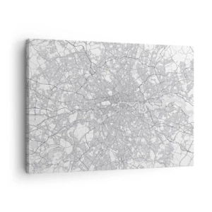 Bild auf Leinwand - Leinwandbild - Ein minimalistischer Stadtplan in Grautönen - 70x50cm - Karte des Labyrinths von London - Moderne Wanddekoration für Wohnzimmer und Schlafzimmer ARTTOR