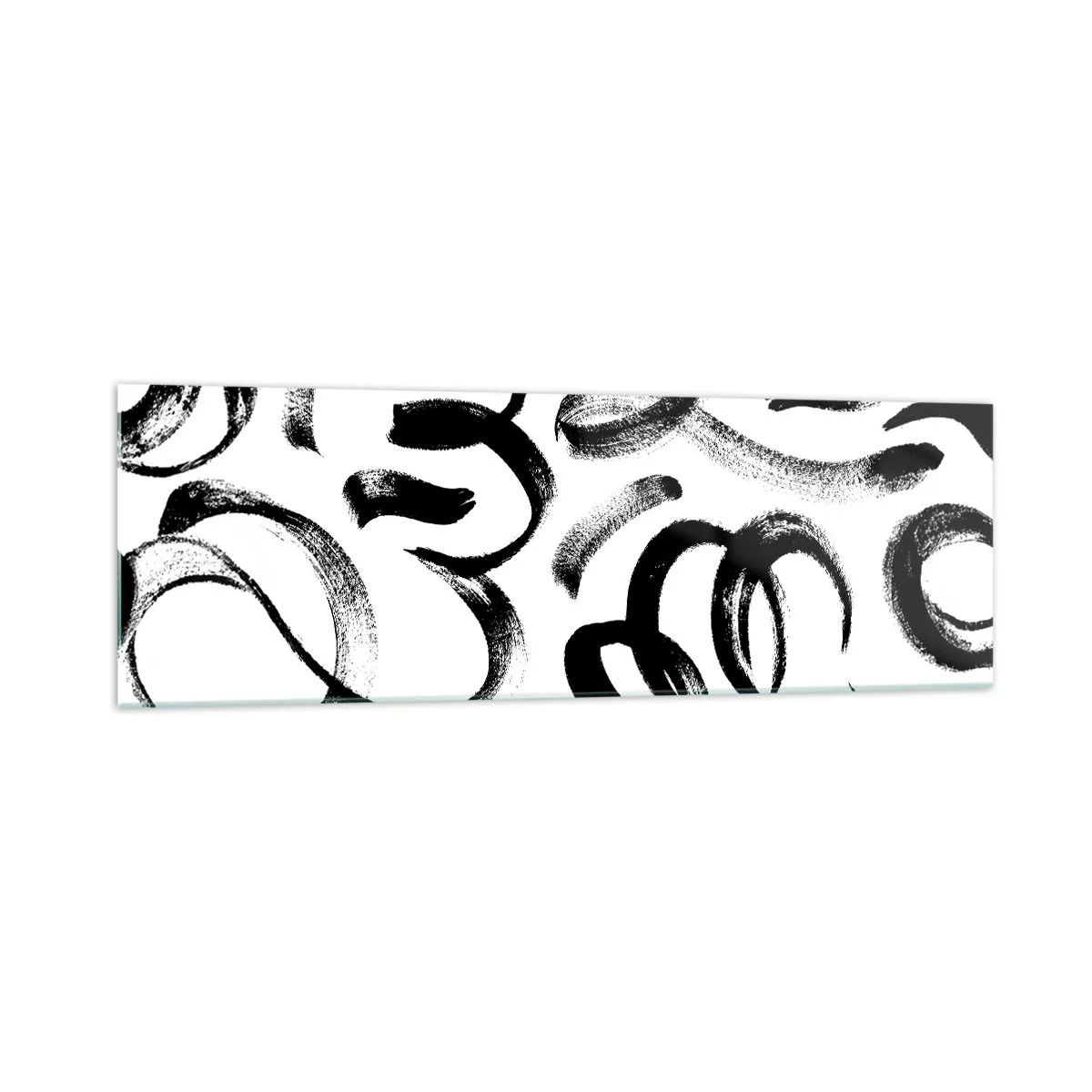 Glasbild - Bild auf glas - Schwarze abstrakte Pinselstriche auf weißem Hintergrund - 160x50cm - Schwarz auf Weiß - Moderne Wanddekoration für Wohnzimmer und Schlafzimmer ARTTOR