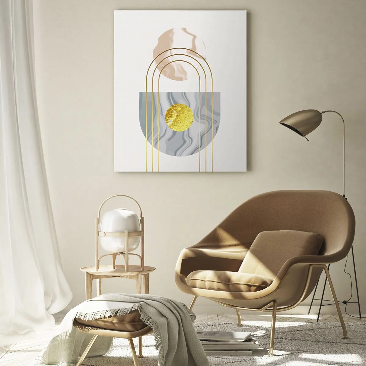 Glasbild - Bild auf glas - Abstraktes Gemälde in Gold und Grau - 50x70cm - Helligkeit und Brillanz - Moderne Wanddekoration für Wohnzimmer und Schlafzimmer ARTTOR