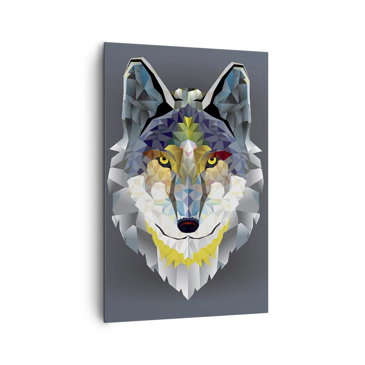 Bild auf Leinwand - Leinwandbild - Geometrisches Bild eines Wolfes auf grauem Hintergrund - 80x120cm - Vom Teufel sprechen - Moderne Wanddekoration für Wohnzimmer und Schlafzimmer ARTTOR